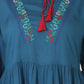 Women Top Blue Regular Fit and Flare Puff Sleeve Embroidery Work