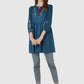 Women Top Blue Regular Fit and Flare Puff Sleeve Embroidery Work