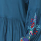 Women Top Blue Regular Fit and Flare Puff Sleeve Embroidery Work