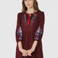 Women Top Brown Regular Fit and Flare Puff Sleeve Embroidery Work