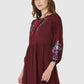Women Top Brown Regular Fit and Flare Puff Sleeve Embroidery Work