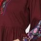 Women Top Brown Regular Fit and Flare Puff Sleeve Embroidery Work