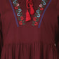 Women Top Brown Regular Fit and Flare Puff Sleeve Embroidery Work