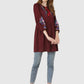 Women Top Brown Regular Fit and Flare Puff Sleeve Embroidery Work