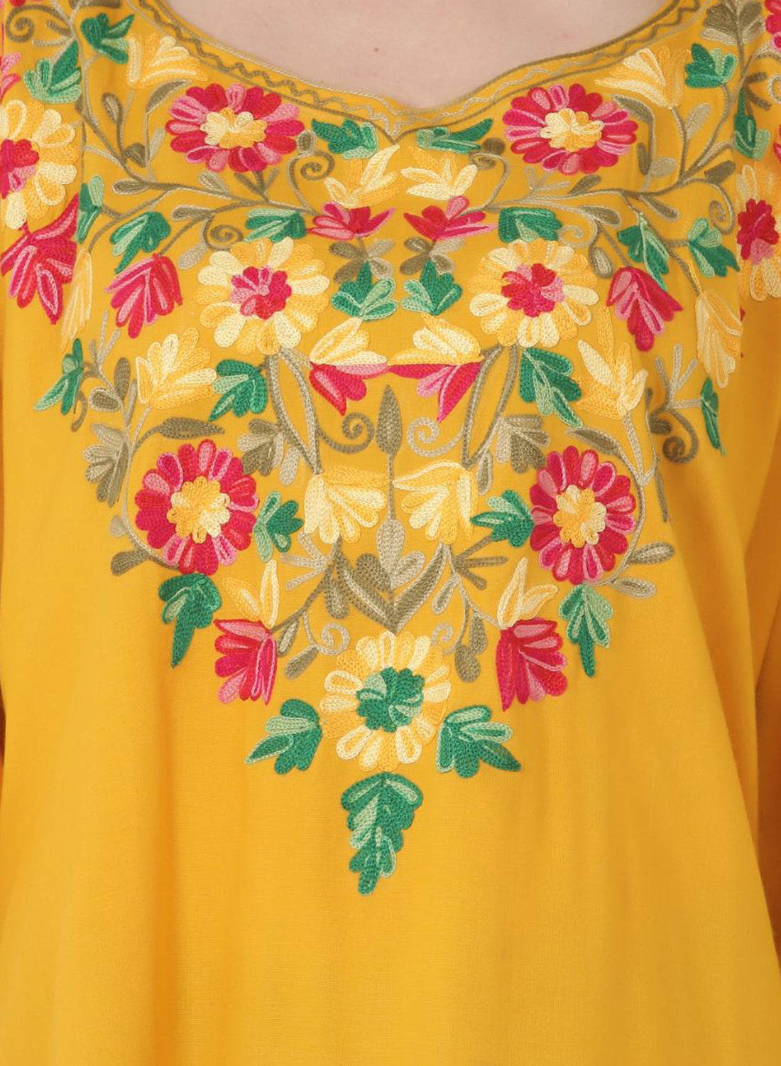 Women Kaftan Top Musturd Casual Regular Fit and Flare Multi color Embroidery Work