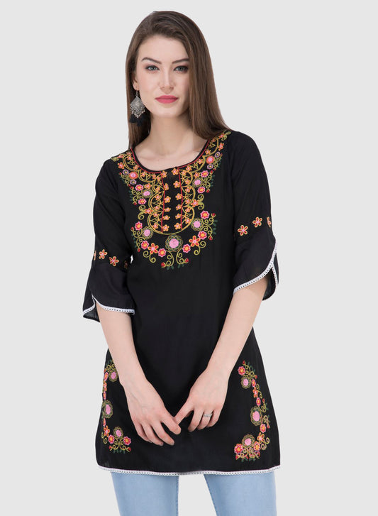 Women Top Black Rayon Tunic Party Wear 3/4 Sleeve