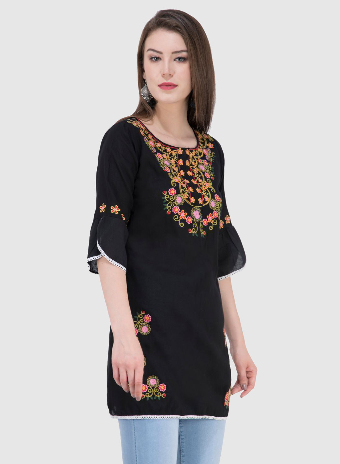 Women Top Black Rayon Tunic Party Wear 3/4 Sleeve