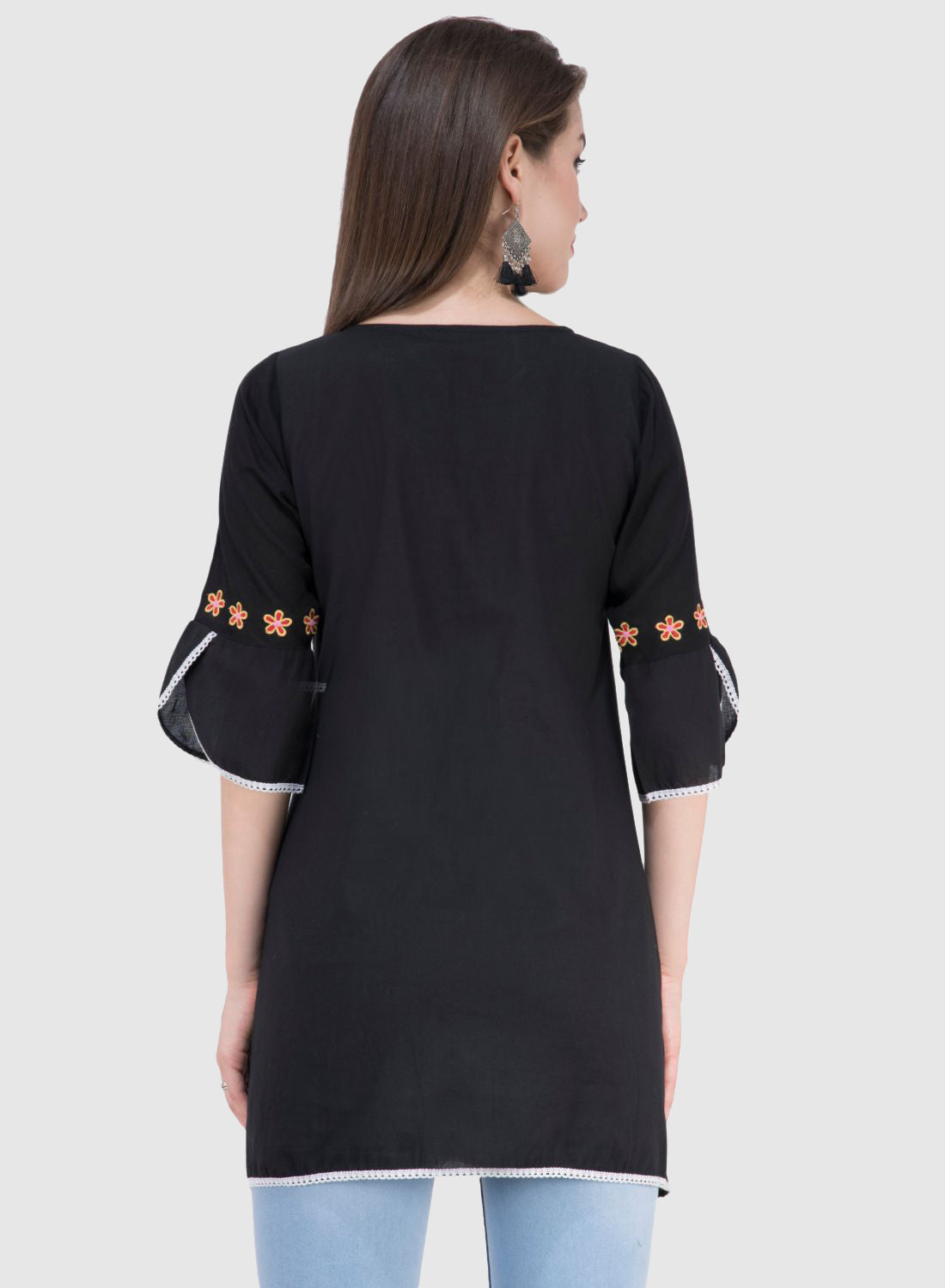 Women Top Black Rayon Tunic Party Wear 3/4 Sleeve