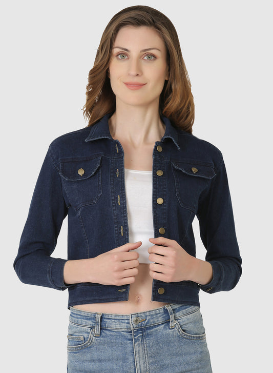 Women Denim Jacket Full Sleeve Solid