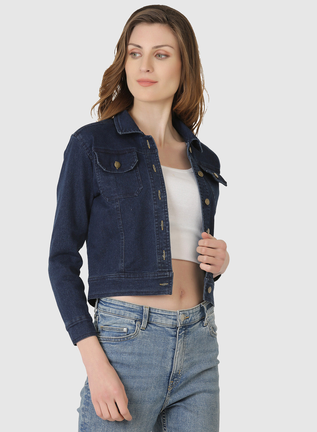 Women Denim Jacket Full Sleeve Solid