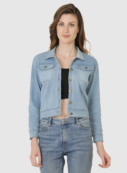 Women Denim Jacket Full Sleeve Solid