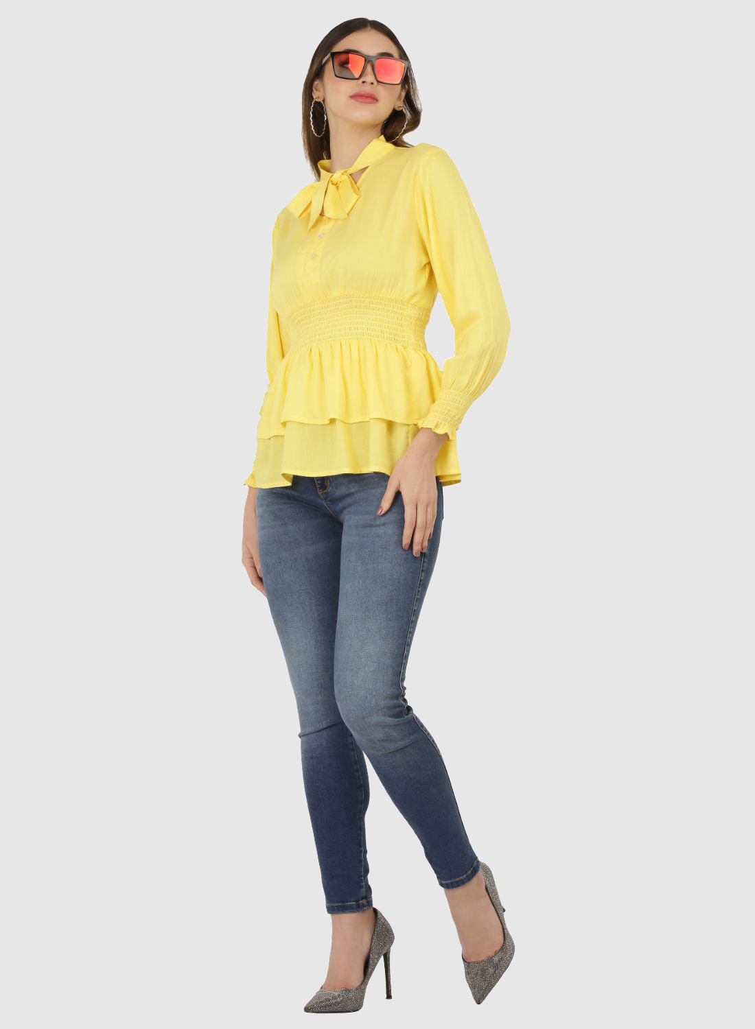 Women Top Yellow Regular Fit and Flare