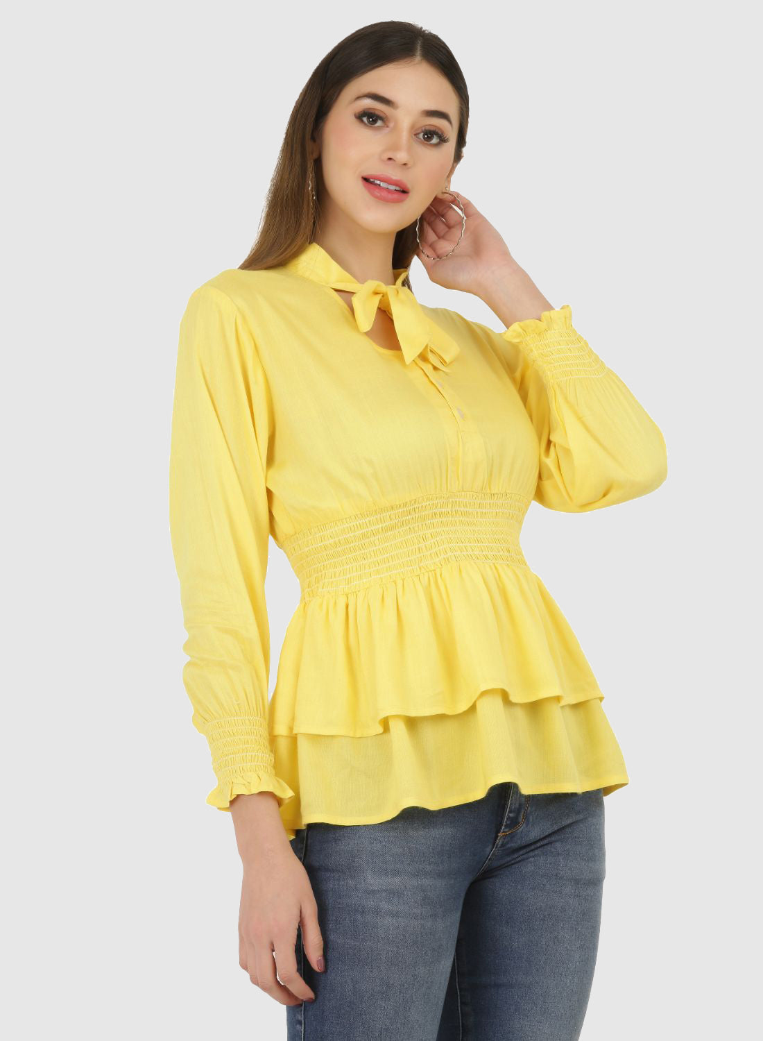 Women Top Yellow Regular Fit and Flare