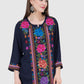 Women Top Blue Navy Blue Rayon Casual Party Wear 3/4 Sleeve