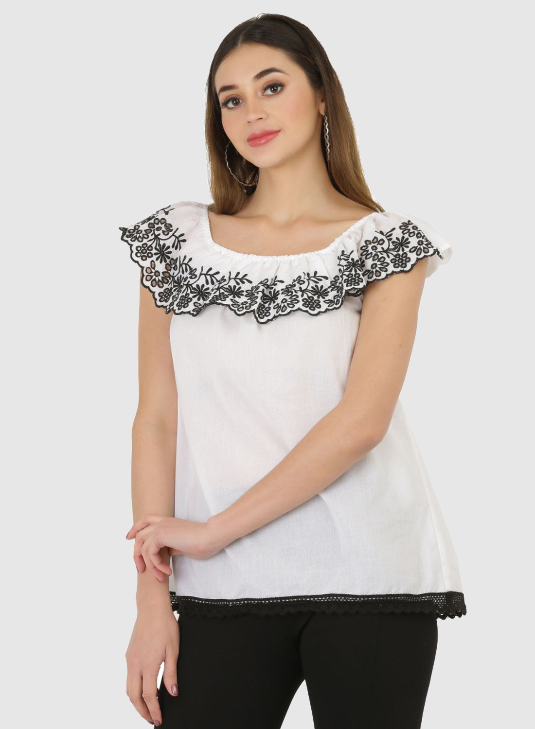 Women Top White Sleeve Butter Fly