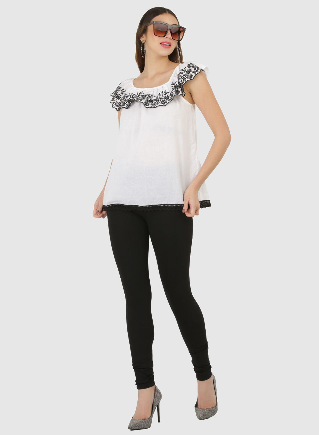 Women Top White Sleeve Butter Fly