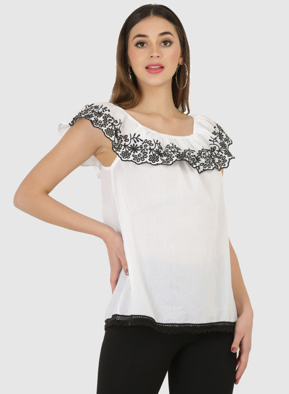 Women Top White Sleeve Butter Fly
