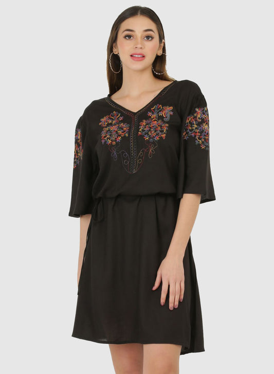 Women Dress Black Bell Sleeve