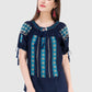 Women Top Blue Navy Blue Rayon Casual Regular Fit Half Sleeve