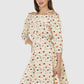 Women Dress Printed Fit and Flare 3/4 Sleeve