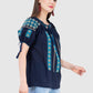 Women Top Blue Navy Blue Rayon Casual Regular Fit Half Sleeve