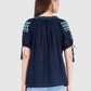 Women Top Blue Navy Blue Rayon Casual Regular Fit Half Sleeve