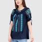 Women Top Blue Navy Blue Rayon Casual Regular Fit Half Sleeve