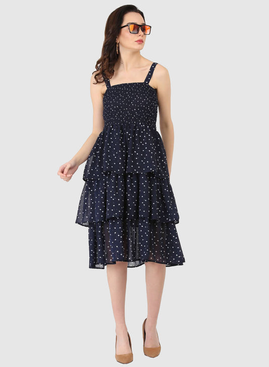 Women Dress Blue Polka Dot Print