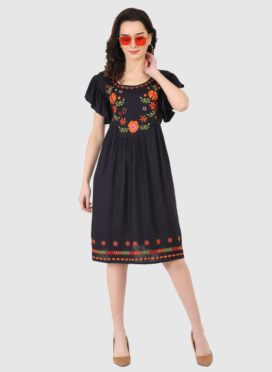 Women Dress Black Butter Fly Sleeve