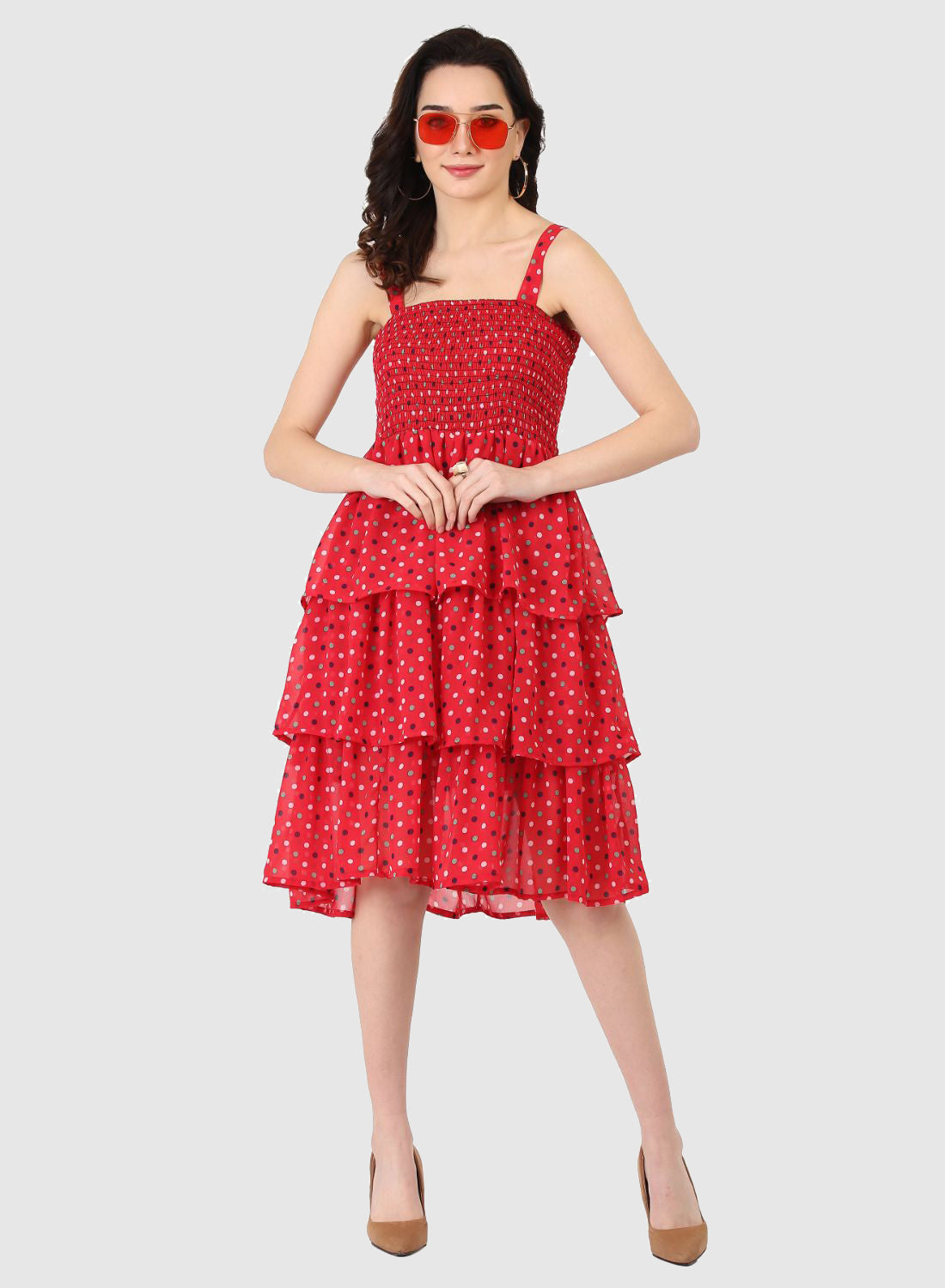Women Dress Red Polka Dot Print