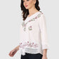Women Top White Regular Fit 3/4 Sleeve Embroidery Work