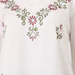Women Top White Regular Fit 3/4 Sleeve Embroidery Work