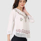 Women Top White Regular Fit 3/4 Sleeve Embroidery Work