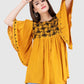 Women Top Mustard Yellow Rayon Casual Fit and Flare Butter Fly Sleeve